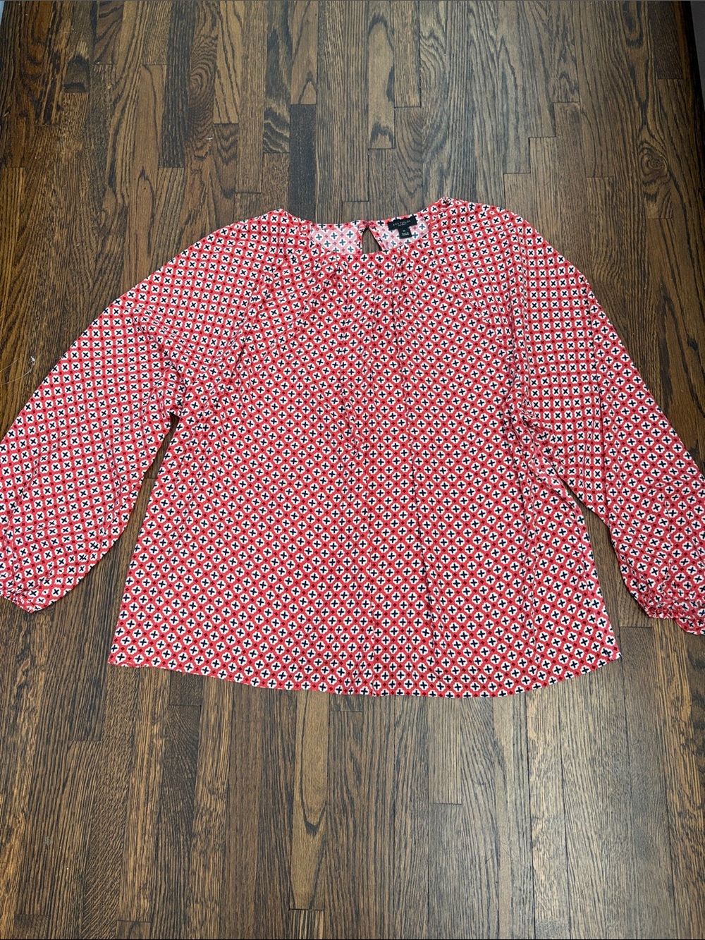 Ann Taylor Factory Orange Geometric Print Long-Sleeve Blouse